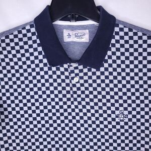 Original Penguin Polo Shirt Mens XL Checkerboard Navy Blue Cotton